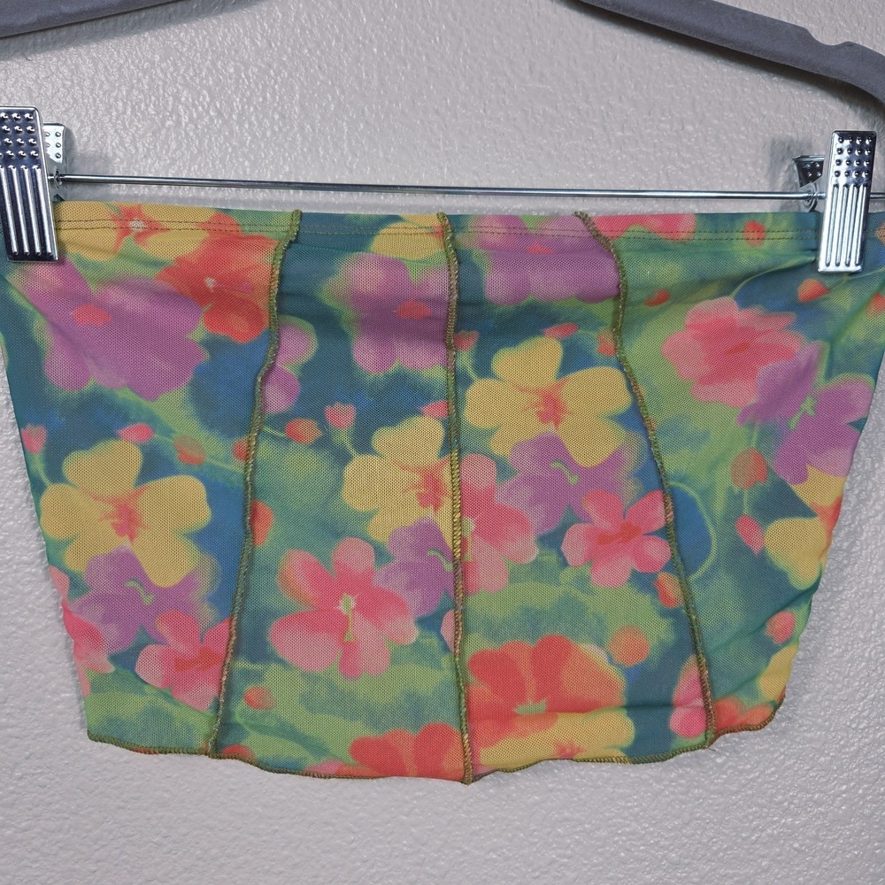Urban Outfitters Mesh Floral Strapless Tube Top Sheer Panelled S‎